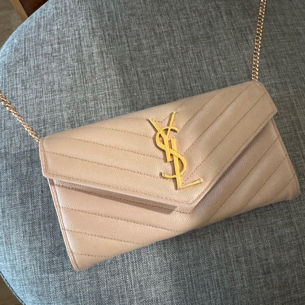 Yves Saint Laurent Blush Quilted Leather Clutch